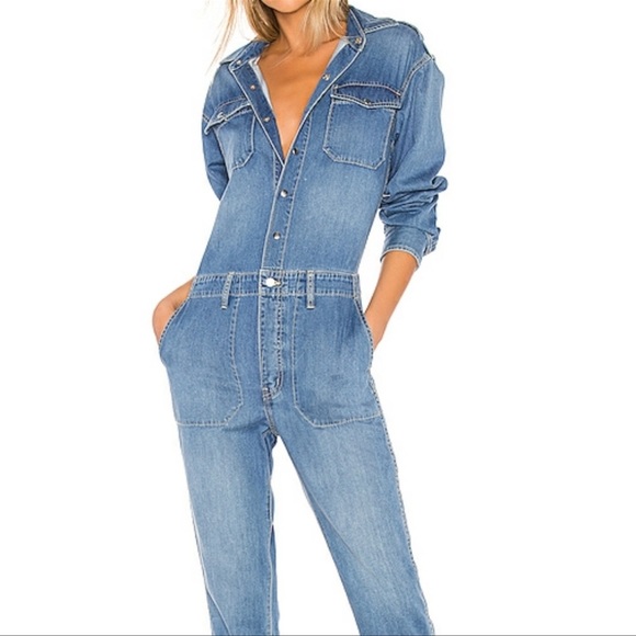 Current/Elliott The Crew Coverall Cropped Denim Jumpsuit